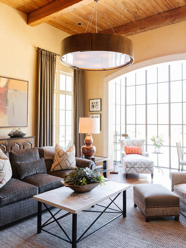 living room with concrete coffee table